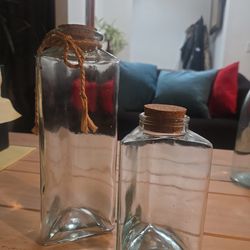 Vintage Apothecary  triangular jars with cork stops. Set of 2
