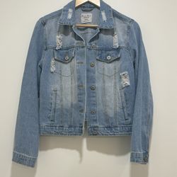 Love Tree Denim Distressed Jean Jacket Size Medium