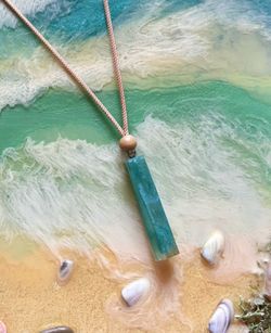 Handmade Ocean Turquoise Resin Bar Pendant Necklace (Adjustable Cord) - Brand New