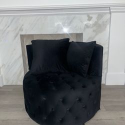Plush Black Barrel Couch 