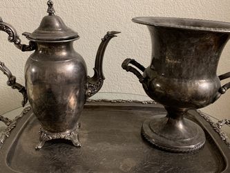 Silver Tray , Teapot And Trophy Cup 