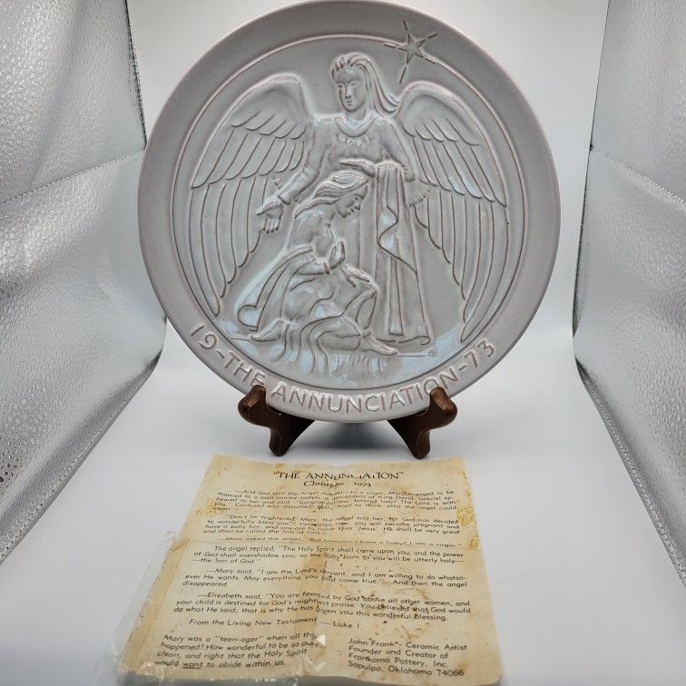 Vintage Frankoma Pottery "The Annunciation" Christmas Plate Original Papers
