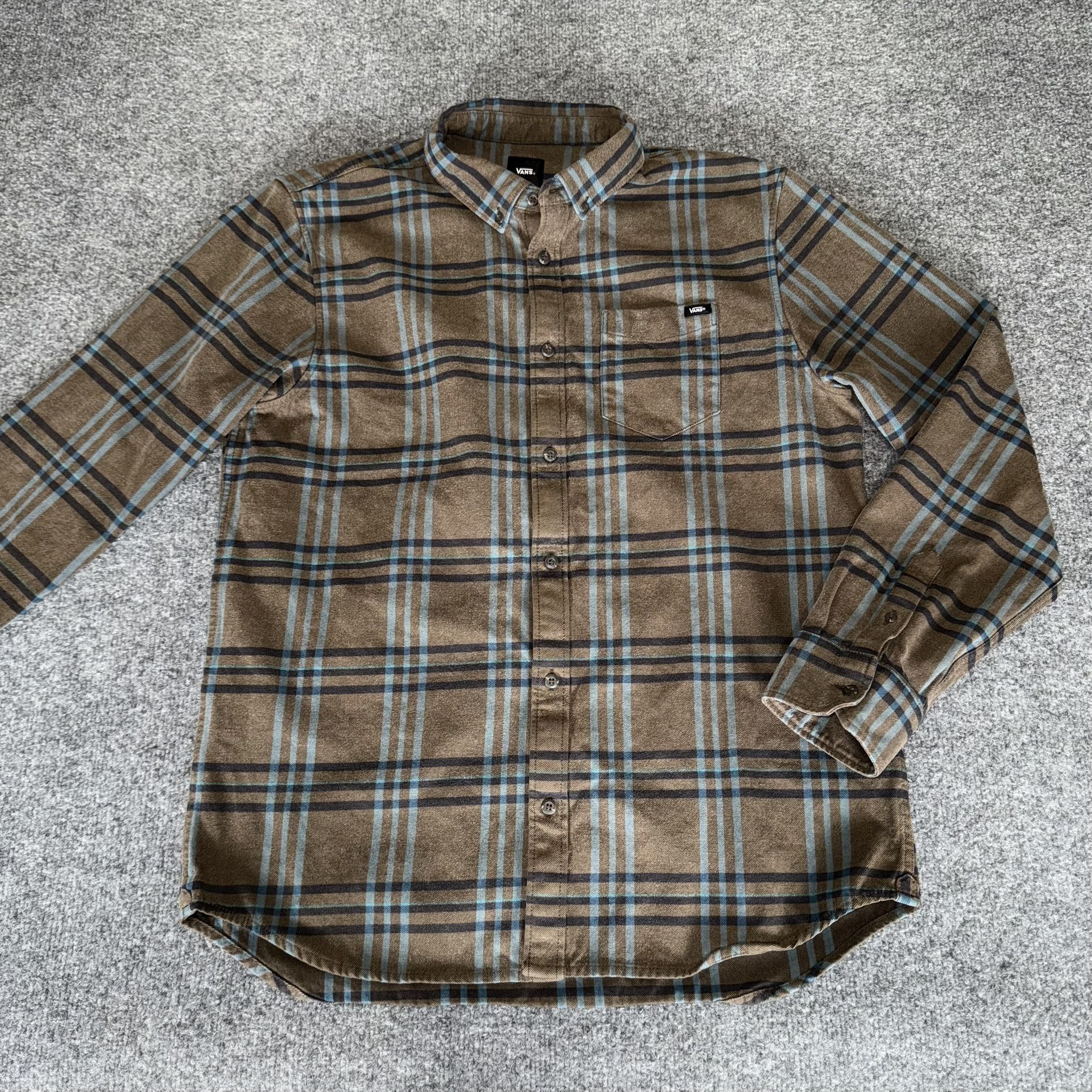 Vans Flannel Shirt Mens Large Brown Plaid Long Sleeve Classic Fit Casual Skate