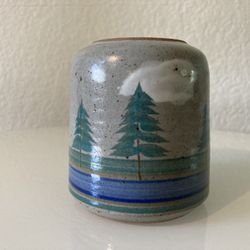 Mini Ceramic Pot Evergreen Trees Signed