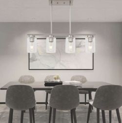 TODOLUZ 4-Lights Island Ceiling Pendant Light Hanging with Seeded Glass Brushed Nickel 