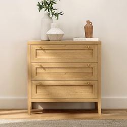 Modern 3 Drawer Dresser for Bedroom, Chest of Drawers with Golden Handles, Wood Tall Nightstand, Storage Dresser Cabinet Side Table for Living Room, H