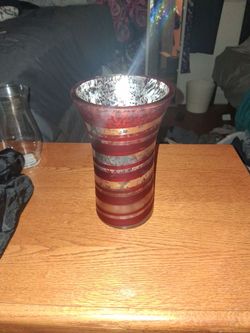 Red and Silver Striped Glass Vase