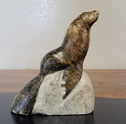 VTG  Inuit Hand Carved Soapstone 3.25" Seal by R. Powers