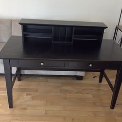Black wooden desk 60x28 with wooden desktop organizer