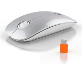 USB C Wireless Mouse for MacBook Air/Pro, Silvery Slim Mouse, Silent Click, 3-Speed DPI, 480 Hours Battery Life, Portable 2.4GHz Type C Wireless Mouse