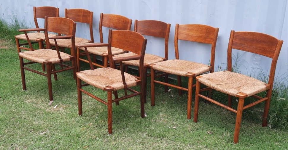 set of 8 vintage 1950's Mid Century Danish Modern TEAK Borge Mogensen woven cord CHAIR set And Others 