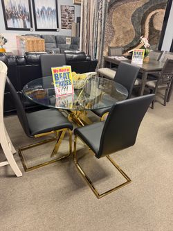 Round Glass Dining Table Set with 4 Chairs 🎉💙😍
