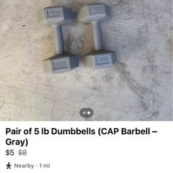 Set Of Two 5lbs Cap Barbell Hand Weights