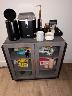 Gray Storage Cabinet with Glass Doors