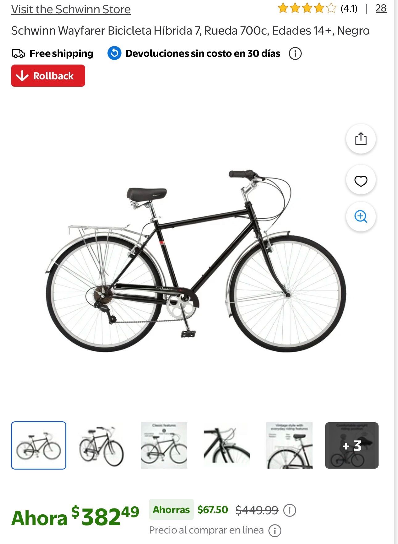 Schwinn Wayfarer Bicicleta Híbrida 7, Rueda 700c