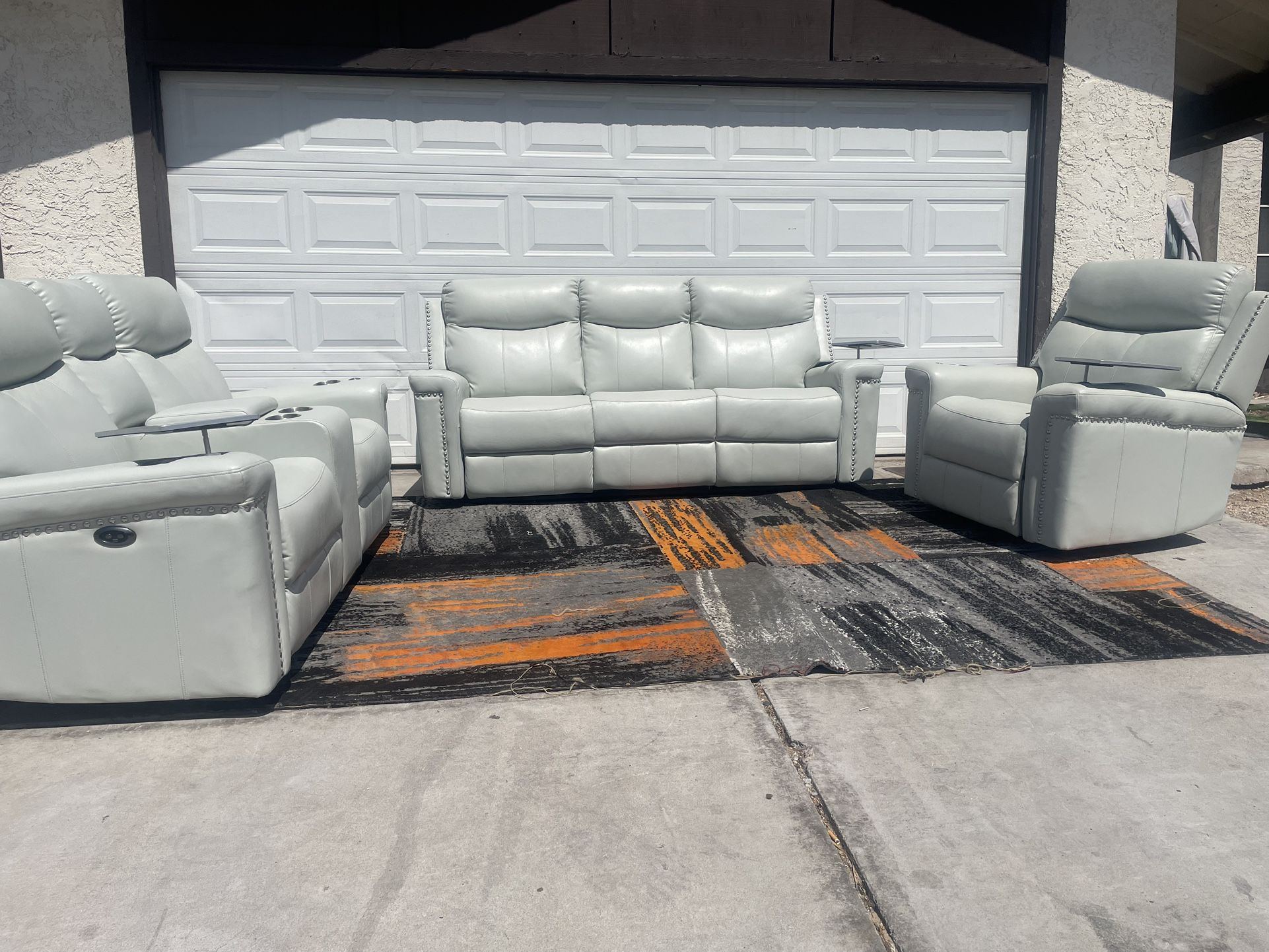 Leatherette Power Sofa Set Reclining Living Room Furniture 3 Pc Plush Couch Set 🚚 FREE Delivery