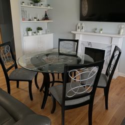 Glass Round Dining Table w/ 5 Chairs