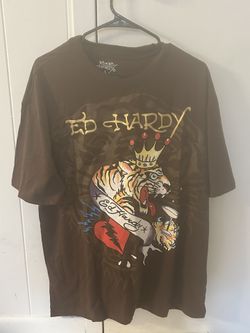 Ed Hardy Men's Short Sleeve Tiger King Print Tshirt L  Brown NWT