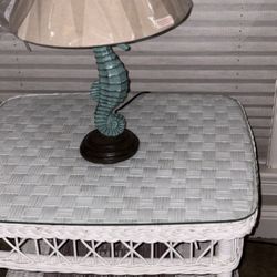 Wicker Bedside Table With Lamp