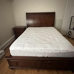 3 piece Queen sized bed (Bed, nightstand and dresser with mirror; Hardwood; negotiable)