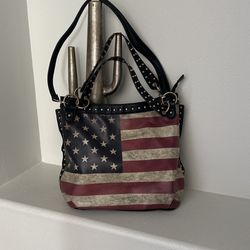 American Flag Design Gold Studded Hand Bag Purse