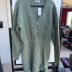 NEW Cupshe Sage Green Cable Knit Sweater Dress – Size M – Tags On