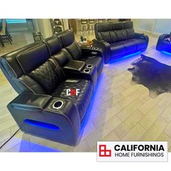 Modern 2-Piece Black Power Reclining Sofa & Loveseat Set