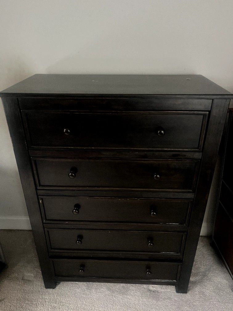 Dark Wood Bedroom Set – Bed Frame + Chest of Drawers