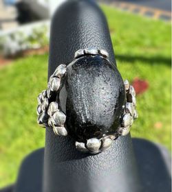 Jewelry .925 sterling silver magical flower 🌺 black onyx 7CT Ring size 7.00