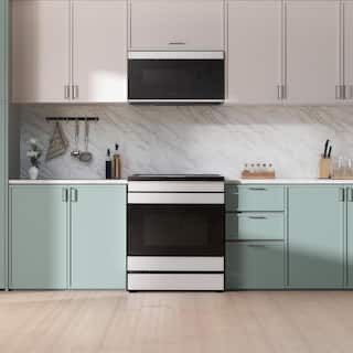 Samsung Bespoke 2.1 cu. ft. 1000 W Smart White Glass Over-the-Range Microwave with Auto Connectivity and LCD Display $300