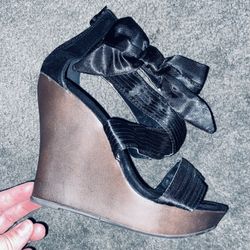 Wedges Black Bow Ladies Size 6