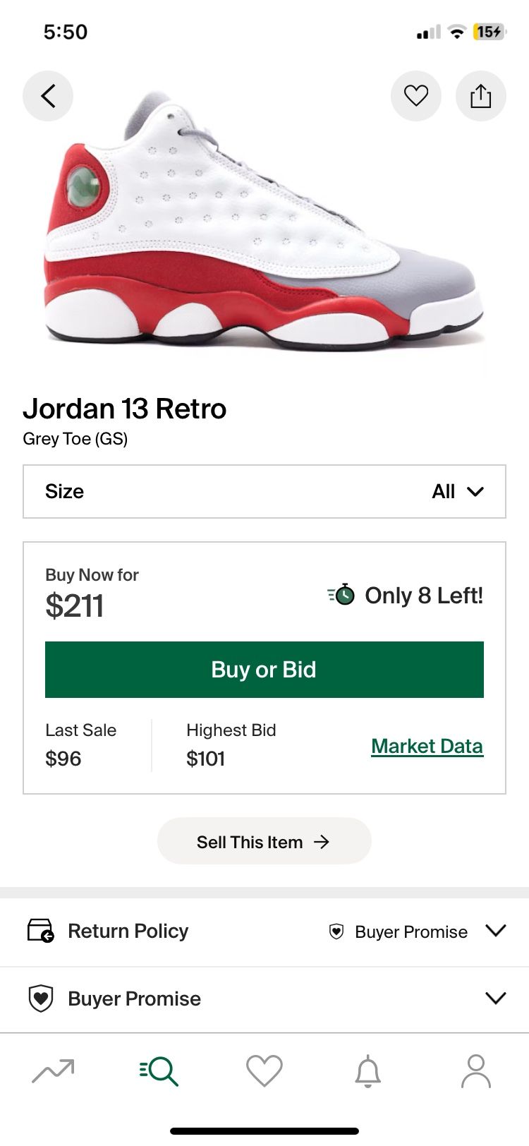 Jordan Retro 13 Grey Toe