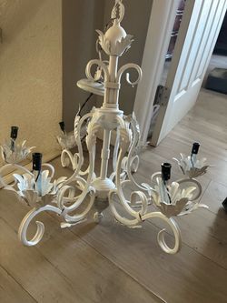 Shabby  chic White Ornate 6 Arm Metal Chandelier