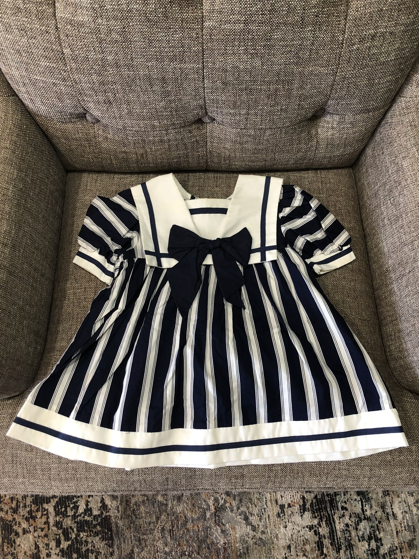 Crisp White & Navy Toddlers Sailor Dress