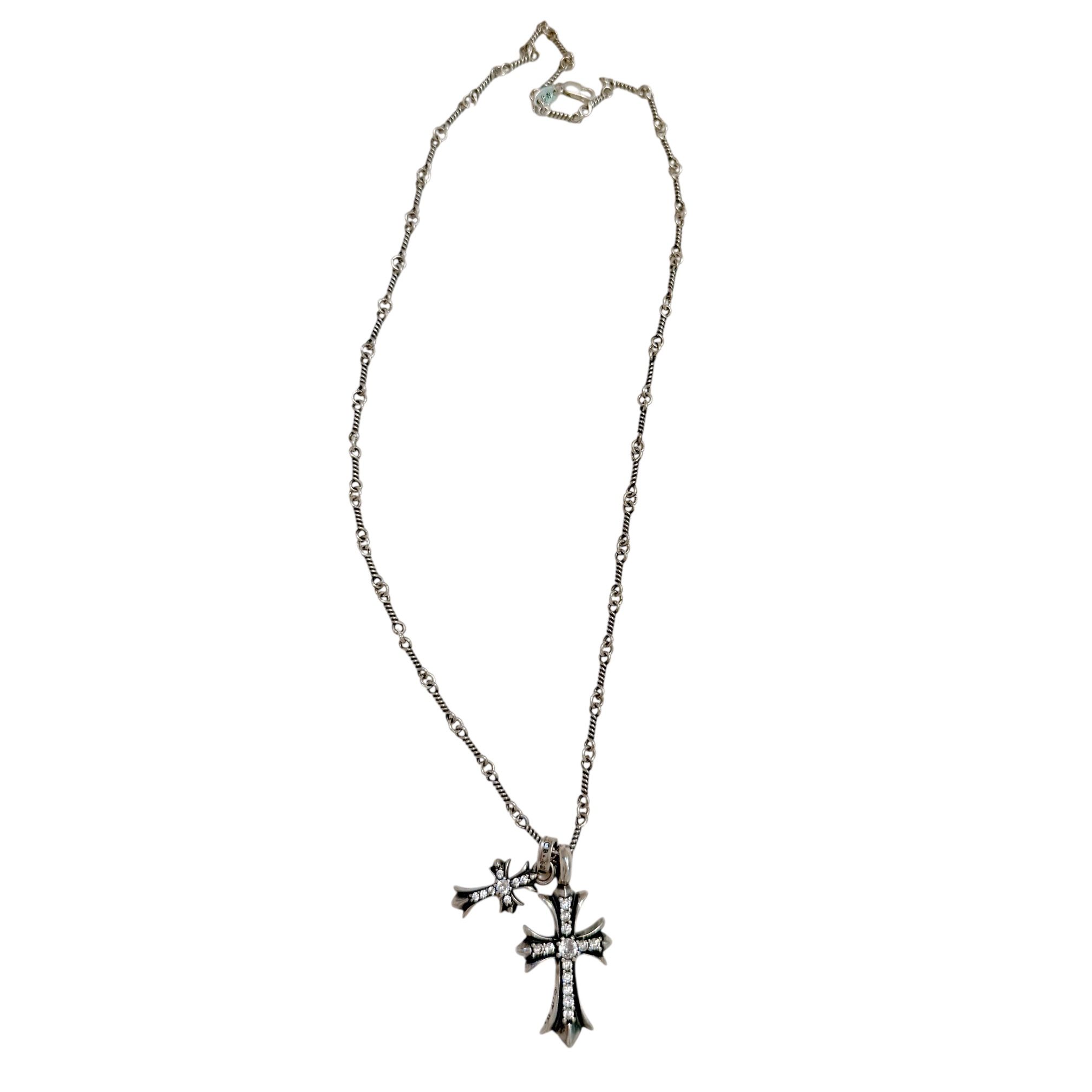 Chrome Hearts Silver Double Cross Pendant Necklace