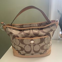 COACH Tan Signature Canvas Hobo Bag 