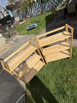 Wood Plant Stands / Tiered Display Shelves (Set of 2)