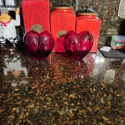 Ruby Red Glass   Heart Vase I Have 2 Each 15