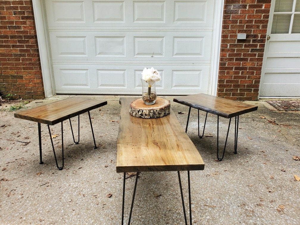 live edge coffee table and end tables