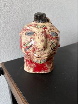 Vintage Southern Folk Art Face Jug - 6" Studio Pottery Warrior