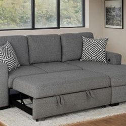 Brand New Grey Sectional Sofa Storage Sleeper 