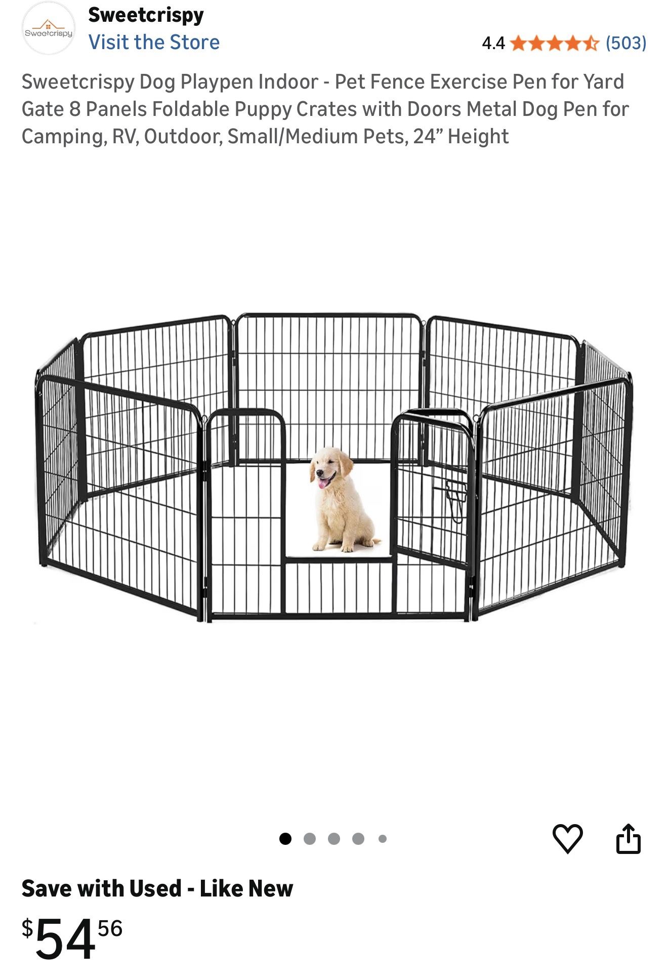 Sweetcrispy Dog Playpen Indoor - Pet Fence Exercise Pen for Yard
