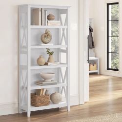 bush furniture bookcase  open shelf key west
white oak rustic 