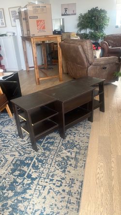 Dark Brown TV Console with Lower Shelves