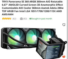 TRYX Panorama SE 360 ARGB 360mm AIO Rotatable 6.67'' AMOLED Curved Screen 3D Anamorphic Effect Customizable AIO Cooler 360mm Asetek Adela 280w TDP ARG