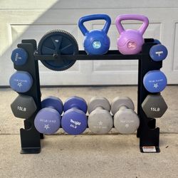 Hex Dumbbells, Dumbbell Rack, Kettlebells