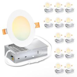 LVWIT 12 Pack Ultra-Thin Recessed Lighting 4 Inch with Junction Box, 800LM