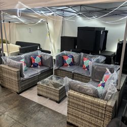 New 7 Pieces Wicker Outdoor Patio Furniture set Sectional Sofa Set ottoman table 