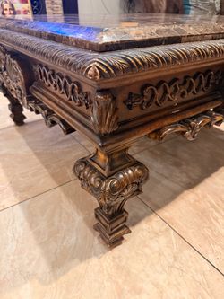 Square Brown Marble Top Coffee Table
