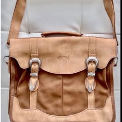 Schaefer Western Outfitter Heavy Tan Saddle Leather And Canvas Briefcase/Messenger Bag USA